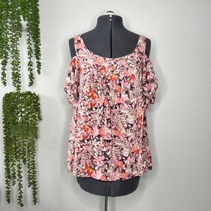 Anthropologie Maeve Hana Pink Floral Cold Shoulder Blouse Women's Size Small S